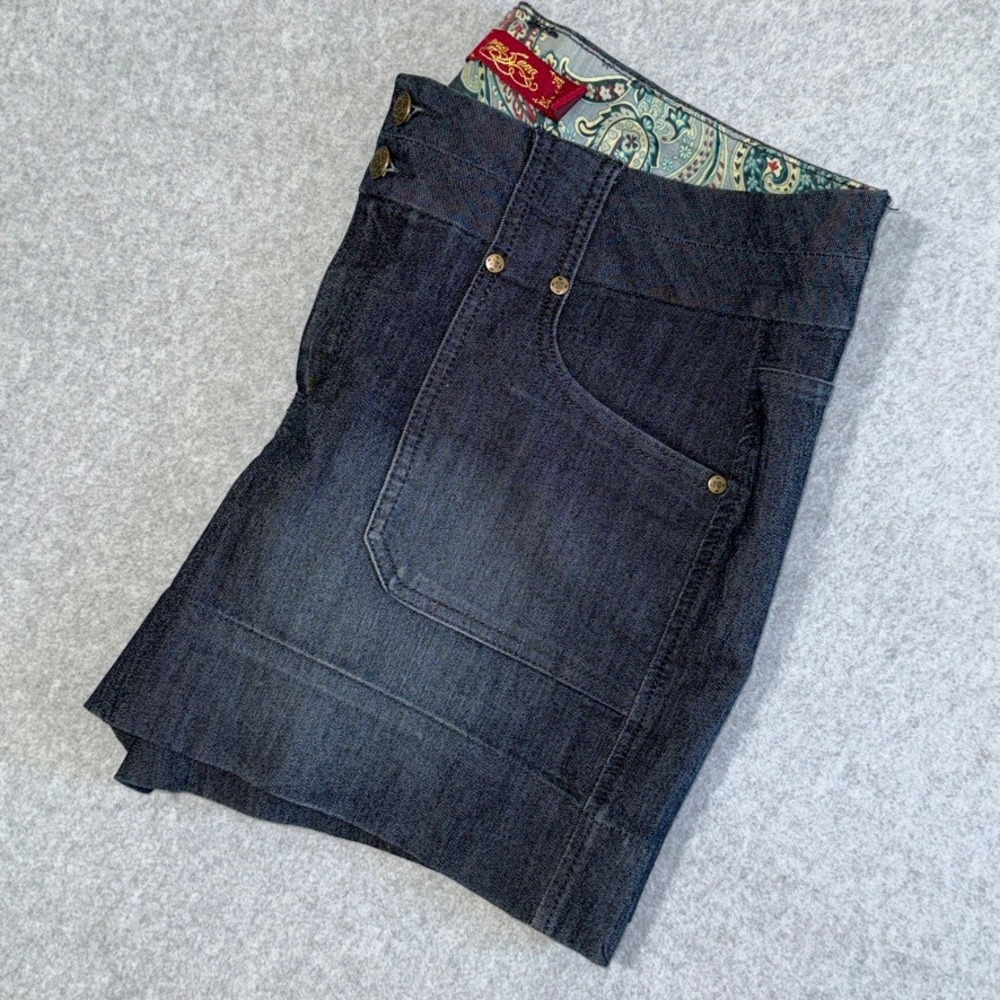 One Song Dark Wash Paisley Waistband Denim Shorts Size 14 MSH12461ZSM
